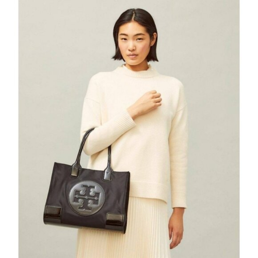 Tory Burch "Ella" Patent Tote Black T Logo Carryall